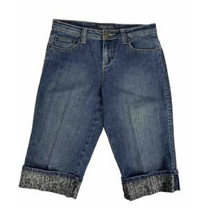 Baccini Womens Leopard Cuffed Capri Jeans Med Wash Size 8 P